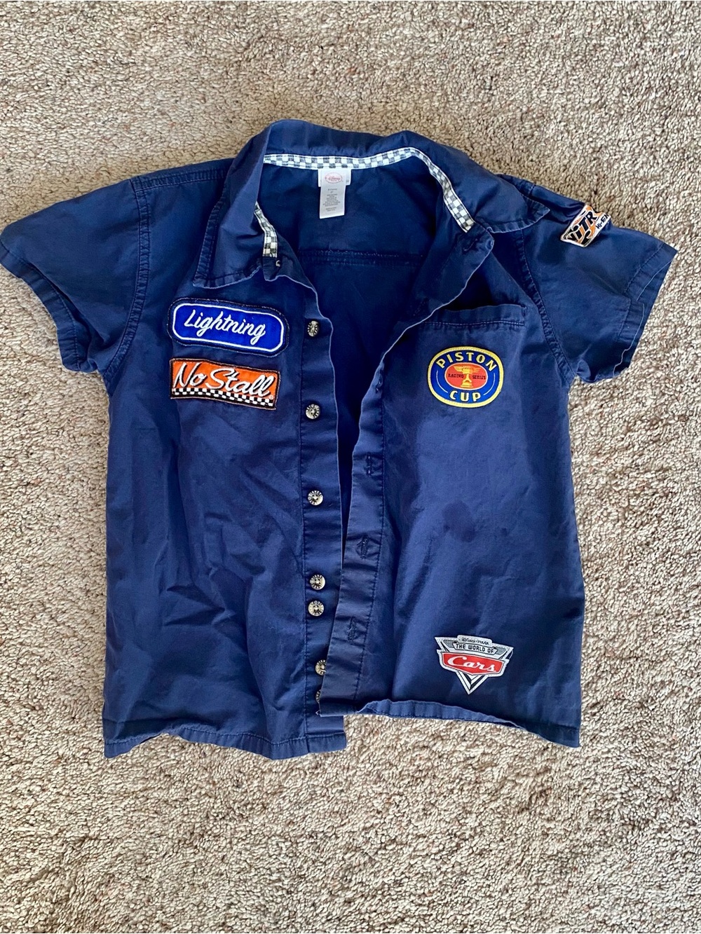 Disney Navy Blue Lightning Patch Button-Front Kids Shirt